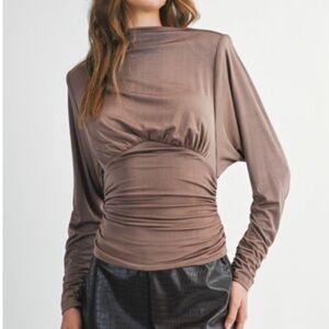 Elegant taupe knit Long Sleeve Top